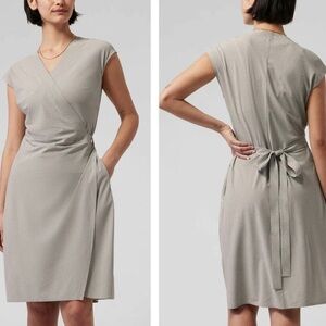Athleta Newport Gray and‎ White Striped Wrap Dress